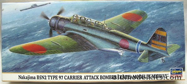 Hasegawa 1/72 Nakajima B5N2 Type 97 'Kate' Model 3 Attack Bomber - Battle of Midway  - Hiryu 1st and 3rd Attack Wave Commander's Aircraft Lt. Tomonaga / Hiryu Pearl Harbor Dec 7 1941 / Cmdr. Fuchida Akagi Idean Ocean April 1942, 00635 plastic model kit